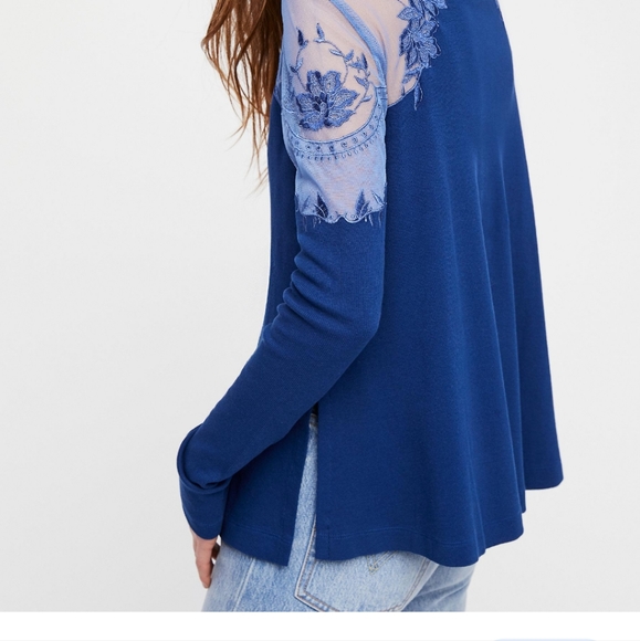 FREE PEOPLE Daniella Illusion mesh insert long sleeve micro ribbed in oc… - Picture 6 of 6